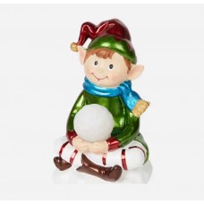 Kalėdinis elfas su šviečiančiu sniego kamuoliu